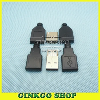 10 компл./лот, 5 компл./лот 3 в 1 Комплект USB-штекеров 2.0 + 5 комплектов 3 в 1 USB-разъемов для подключения проводов DIY usb sockect connector