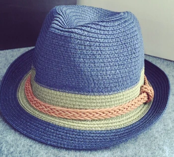 10 шт./лот, соломенная шляпа-фетровая шляпа унисекс в стиле ретро, пояс, мужская, женская, пляжная, джазовая шляпа, повседневная мода, синий и хаки