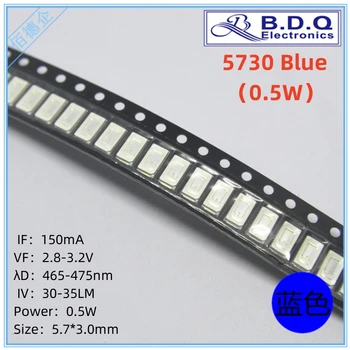 100шт 5730 SMD LED 0,5 Вт синий 460-470нм светодиодный светильник, бусины, размер 5630 светодиодов, высокое яркое качество
