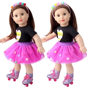 18-Дюймовая американская кукла, одежда для Кукол, Летнее черно-фиолетовое платье, Комплект юбок из пряжи, лента для волос, Аксессуары для игрушек Для новорожденных, подарки