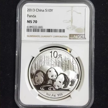2013 Фарфоровая Серебряная памятная монета с пандой, настоящее оригинальное серебро для коллекционных монет/Слиток S10Y NGC MS70