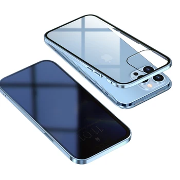 2022 Новый Защитный Чехол Для Телефона Privacy Metal Magnetic Из Закаленного Стекла Для iPhone 13 12 11 Pro XR XS MAX X Magnet Antispy Cover