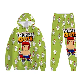 2023 New Stumble Guys Collision Party с цифровой печатью, Детский Повседневный свитер с капюшоном для взрослых, Брюки с короткими штанинами