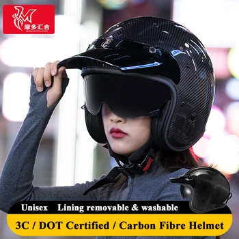 3/4 Мотоциклетных шлемов для Мужчин, ретро-шлем из углеродного волокна с открытым лицом, Harley, Защитная кепка для мотосезонов большого размера с разъемом Bluetooth