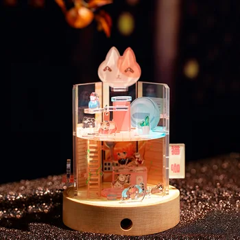 3D Акриловый пазл Новый Миниатюрный Кукольный домик для Кошачьего кафе с комплектом мебели DIY Assembly Toys Night Light Подарок для детей и девочек Casa