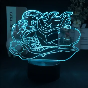 3D Ночник Demon Slayer Kamado Nezuko Аниме Манга для декора спальни, Милый цветной подарок на День рождения, светодиодная лампа, прекрасный подарок для малышей