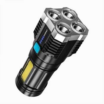 4-Ядерный супер яркий светодиодный фонарик USB Перезаряжаемый наружный водонепроницаемый портативный прожектор для аварийного освещения кемпинга