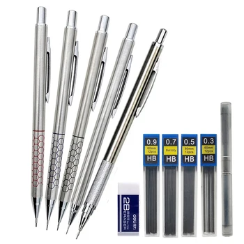5 шт./компл. Металлический механический карандаш 0,3 0,5 0,7 0,9 мм для студентов, пишущих художественные рисунки, Проектирующих автоматические карандаши из нержавеющей стали