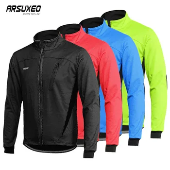 ARSUXEO Флисовая Велосипедная куртка, Мужская Зимняя термальная куртка для горного Велосипеда, Водонепроницаемое Велосипедное пальто, Ветрозащитная Светоотражающая куртка MTB
