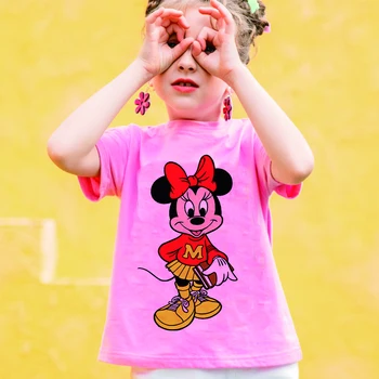 Disney/ Новинка 2021 года, Летняя Детская одежда, Милый Топ с рисунком Микки и Минни, Футболки с милым принтом Для мальчиков и Девочек, Модная футболка Для Малышей С круглым вырезом Унисекс