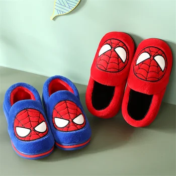 Disney Человек-паук Домашние Тапочки, плюшевые Дизайнерские Детская теплая обувь в клетку, слипоны для маленьких мальчиков Детская обувь на плоской подошве