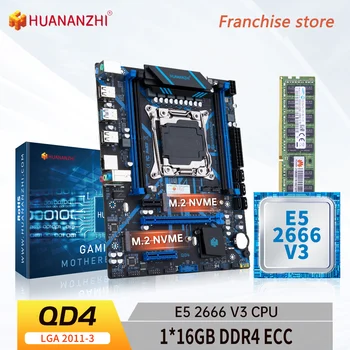 HUANANZHI-placa base X99 QD4 LGA 2011-3 XEON X99 c процессором Intel E5 2666 v3 c процессором 1x16G DDR4 RECC, совместимый с памятью, NVME SATA