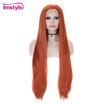 Imstyle Джинджер, синтетический парик на кружеве, Длинные прямые волосы, Оранжевые Парики Для женщин, термостойкое волокно, натуральные волосы, Косплей