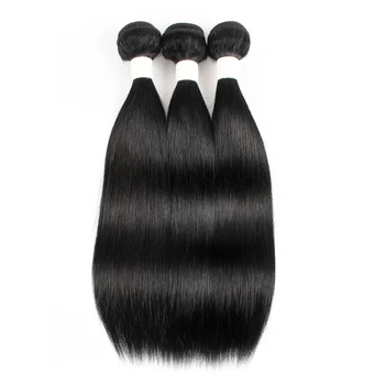 Kisshair # 1 Пучки человеческих волос, Черные как смоль, Предварительно окрашенные, Remy, Перуанские, Для Наращивания Человеческих Волос, Прямые Уточные волосы, 3 шт./лот