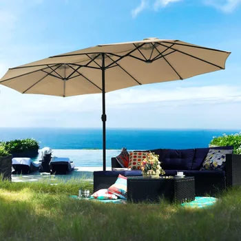 MF Studio 13-футовый Большой Зонт для патио Двухсторонний Открытый рыночный Зонт Бежевый зонт для мебели для патио пляжный