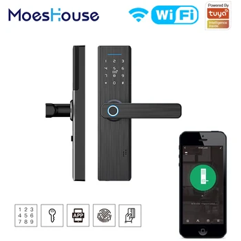 MOES Tuya WiFi Замок с множественной разблокировкой отпечатков пальцев, интеллектуальный замок безопасности с паролем Smart Life RFID дверной замок