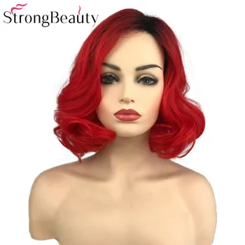 StrongBeauty Короткие Красные Парики, Волнистый Синтетический Парик для Тела, Женские Термостойкие волосы