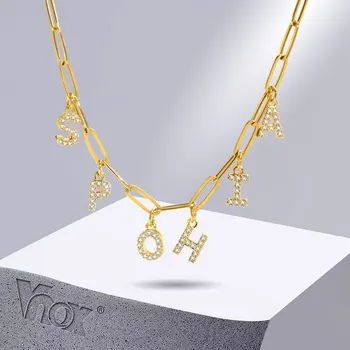 Vnox Шикарное Ожерелье с индивидуальными именами на заказ для женщин, Ошейник с подвеской в виде начальной буквы Bling Zircon, ювелирные изделия из нержавеющей стали