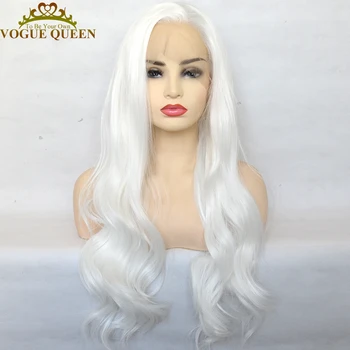 Vogue Queen Платиново-белые синтетические парики на кружеве из длинноволнового термостойкого волокна с натуральной линией роста волос для женщин