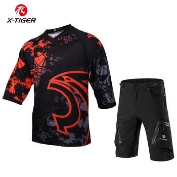 X-Tiger Быстросохнущая Велосипедная одежда для велоспорта, рубашка DH со средним рукавом, Джерси для скоростного спуска, Трикотажная рубашка для скоростного спуска, Комплект для велоспорта