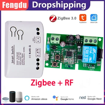 Zigbee Tuya 1ch Модуль Интеллектуального Реле Smart Light Switch RF433Mhz Пульт Дистанционного Управления Light Switch Работает С Alexa Google Home