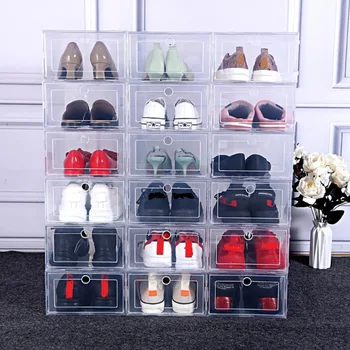 акриловая Прозрачная Коробка для обуви из Пыленепроницаемого Пластика, Баскетбольный шкаф для обуви, Коробка для сбора обуви, Штабелируемый Комбинированный Шкаф для обуви