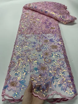 Африканская Кружевная ткань с пайетками, Роскошная Французская Нигерийская Кружевная ткань с сеткой из бисера, Высококачественное Свадебное платье в Дубае, Материал для Шитья, Новинка