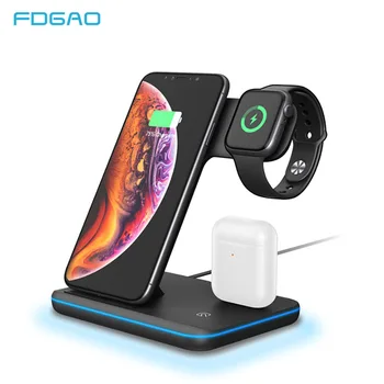 Беспроводное Зарядное устройство FDGAO 3 в 1 Мощностью 15 Вт Для iPhone 14 13 12 11 XS XR 8 Samsung S22 Подставка Для Быстрой Зарядки Apple Watch 7 6 Airpods Pro