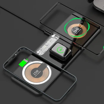 Беспроводное зарядное устройство Qi из прозрачного сплава с магнитным покрытием для Apple Watch iPhone 13 12 Pro Max Mini AirPods 15 Вт, быстрая беспроводная зарядка