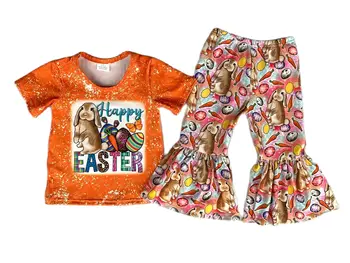 Бутик детской одежды для пасхальных яиц, Топ с короткими рукавами и буквами, расклешенные брюки, Комплекты для девочек