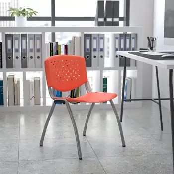 Вспышка для мебели серии HERCULES 880 фунтов. Вместительный Оранжевый Пластиковый стул для штабелирования с рамой из титана серого цвета с порошковым покрытием