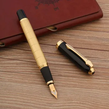 Высококачественная авторучка 701 Металлическая Золотисто-черная Школьная Бизнес-стационарная ручка с чернилами среднего размера
