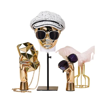 Высококачественная Гальваническая Золотая и Серебряная Голова Манекена с 2 шт. Ручной Манекен-Манекен для Демонстрации Моды на Витрине