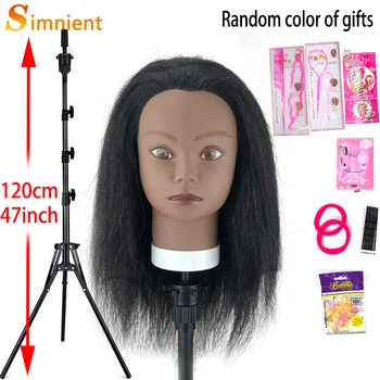 Головы афро-манекенов Со штативом для плетения кукол из волос, 100% Настоящая Обучающая Модель Парикмахера, Натуральный Парикмахерский набор, Парики