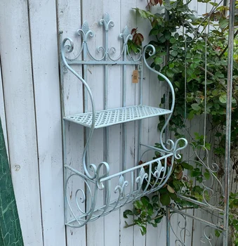 Двухъярусная металлическая декоративная полка для хранения в винтажном стиле ручной работы для дома и сада в стиле ретро