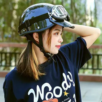 Дешевые защитные мотоциклетные шлемы в стиле Ретро для мужчин, Пилот, половина лица, женские