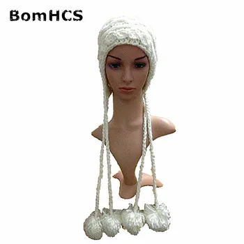 Женская зимняя толстая теплая шапочка ручной работы BomHCS, белая вязаная шапка с пятью помпонами