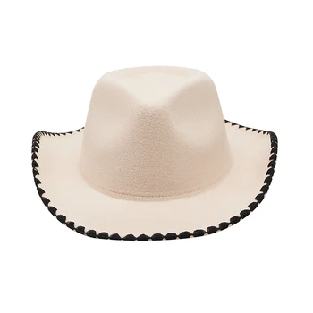 Женская ковбойская шляпа с меховой отделкой, однотонная Техасская ковбойская шляпа с широкими полями, пляжная модная женская кепка