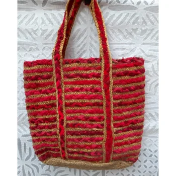 Женская пляжная сумка ручной работы, боковая сумка с индийской тканью из джута, хлопковая сумка через плечо