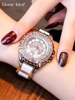 Женские керамические часы с блестящими бриллиантами, Высококачественные Офисные женские кварцевые наручные часы, Новые модные часы с кристаллами