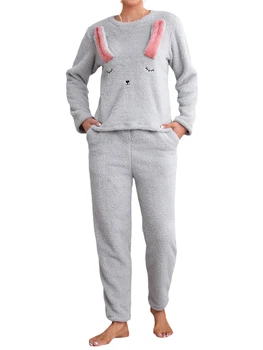 Женский пижамный комплект CozyDream Cozy Lounge с плюшевым топом с длинными рукавами и флисовыми штанами - Пижамный ансамбль из 2 предметов для