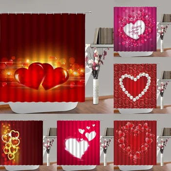 Занавеска для душа с Днем Святого Валентина, Романтический комплект штор для ванной в форме красного сердца, экран для ванной, ткань для домашнего декора с крючками