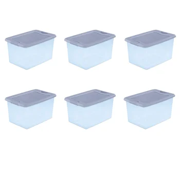 коробка-органайзер для хранения 64 шт. Защелкивающаяся коробка Пластиковая, синего оттенка, набор из 6 штук