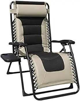 Кресло с откидывающейся спинкой с нулевой гравитацией, Регулируемое Уличное кресло для отдыха с подстаканником для внутреннего дворика, пляжной веранды, бассейна (бежевый)