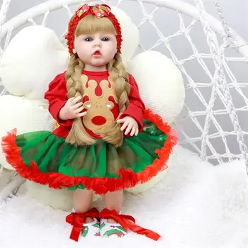 Кукла Реборн 55 см, силиконовая кукла-реборн, красное рождественское платье с лосем, Водонепроницаемая детская игрушка bebe reborn для девочек