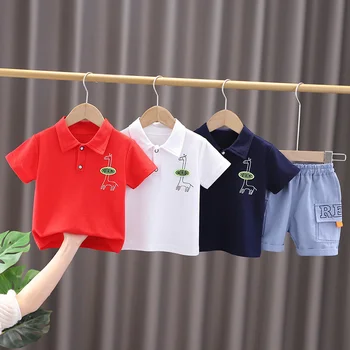 Летние комплекты одежды для маленьких мальчиков; Рубашки с рисунком животных; Топы + шорты; Костюм из двух предметов; повседневная одежда для мальчиков-джентльменов; наряды
