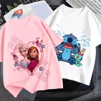 Летняя Одежда для девочек серии Disney Plus с Белоснежным рисунком, Летняя мода с героями мультфильмов, Harajuku, короткий рукав, милая футболка Disney, футболка