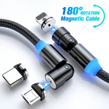 Магнитный Зарядный кабель FONKEN с Поворотом на 540 Градусов Магнитный кабель 180 360 Micro USB Кабель Для зарядки Магнитом Кабель Зарядного устройства Type C Шнур