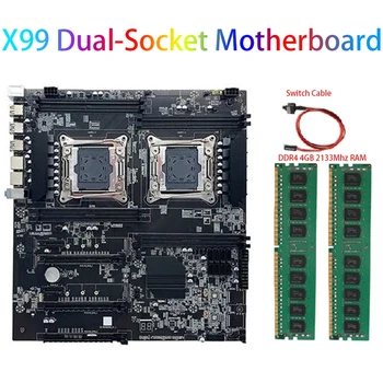 Материнская плата X99 с двумя разъемами, поддержка двух процессоров, память RECC DDR4 Черного цвета с 2XDDR4 4 ГБ оперативной памяти 2133 МГц + кабель переключения