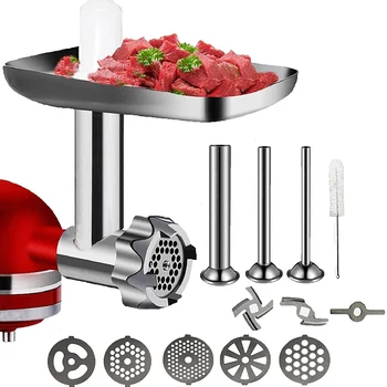 Металлическая насадка для измельчения пищевых продуктов для KitchenAid, подставка для миксера, аксессуары для мясорубки, в комплект входят трубочки для начинки колбасных изделий